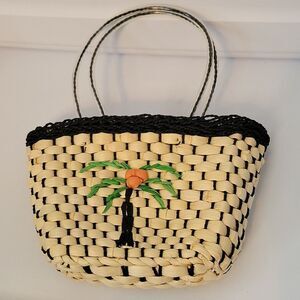 Wicker Palm Tree Mini Bag with Black Trim